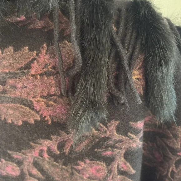 LA Fiorentina NEIMAN Marcus Genuine Fur wool wrap shawl scarf black purple rare - Picture 6 of 14